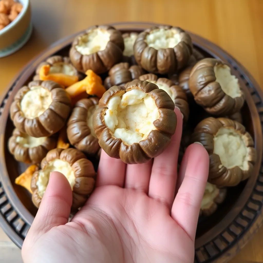 Show a variety of traditional Chinese snacks with cracked shells displayed on a decorative wooden platter.