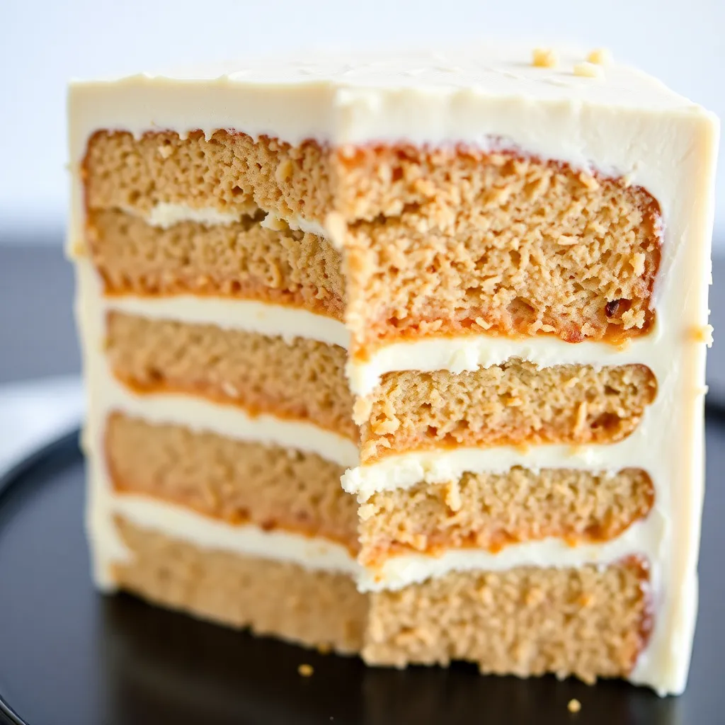 A close-up image of a slice of the 10-layer cake, showing its intricate layers.