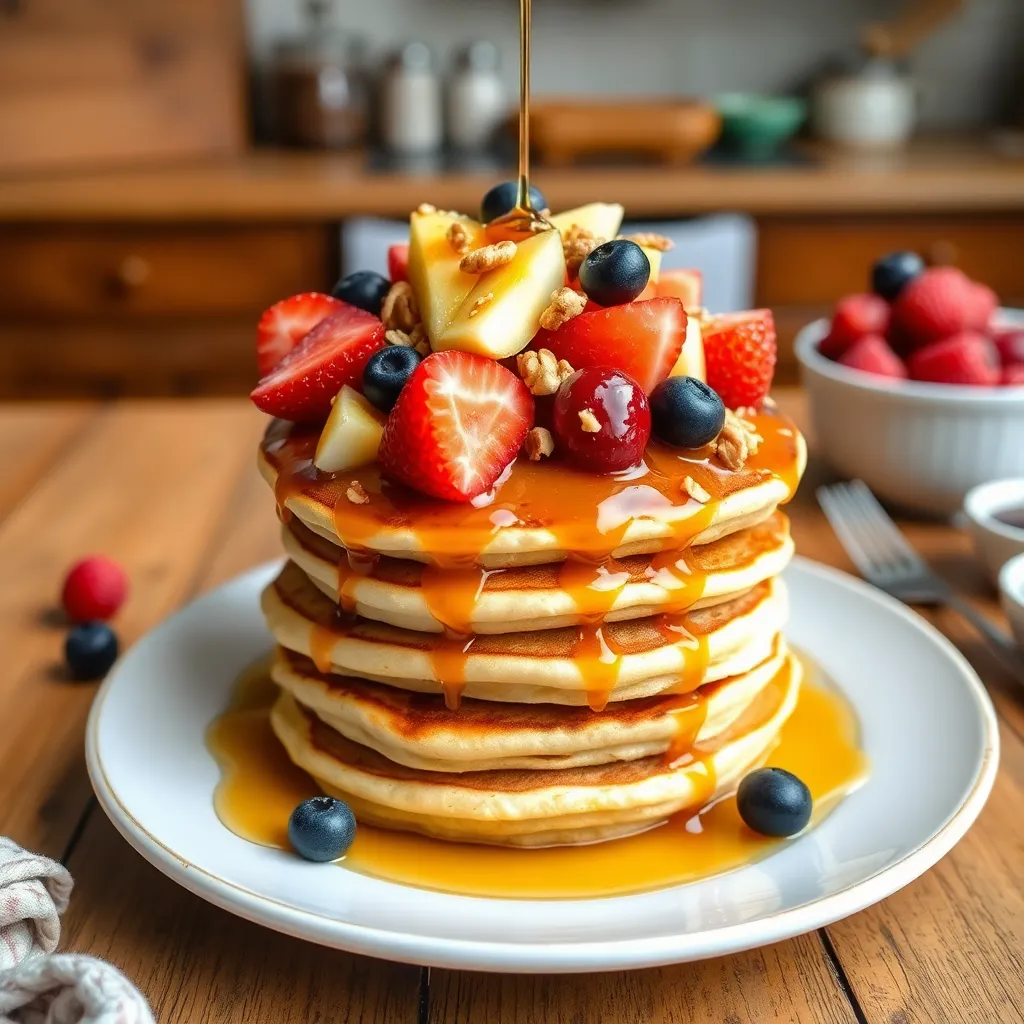 Stack hotcakes garnished