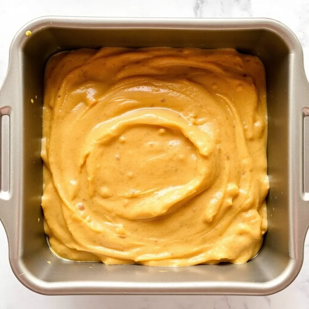 Show a freshly filled loaf pan with banana bread batter, ready to bake.